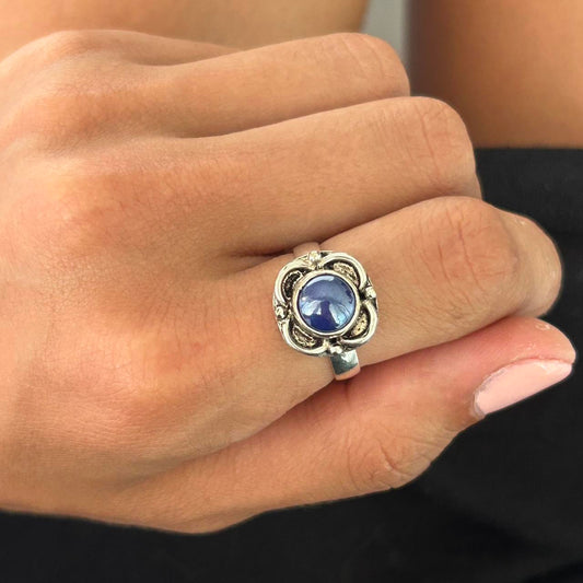 Blue jade stone ring